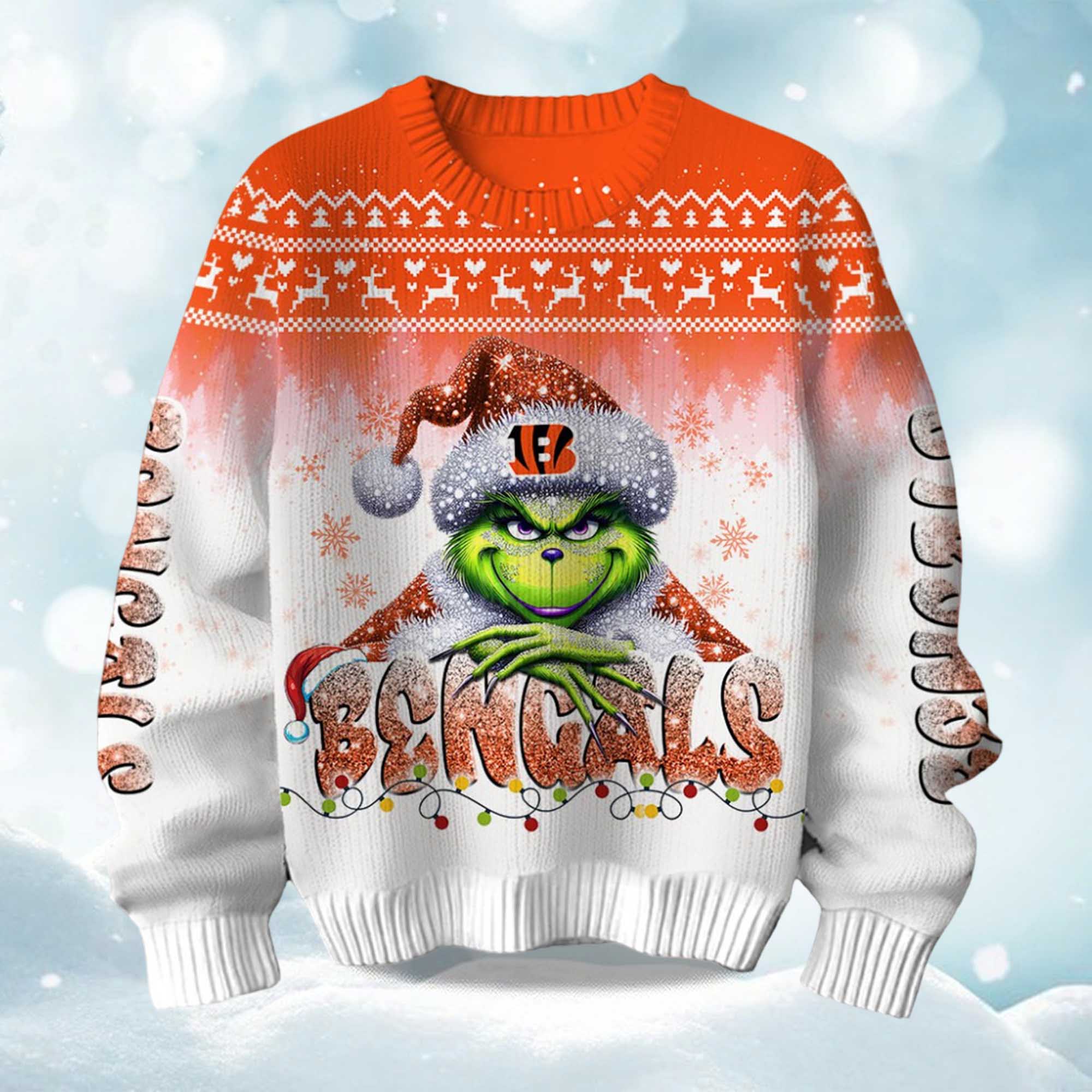 2025 Bengals Grnch Season Christmas Ugly Sweater 2025 Bengals Grnch Season Christmas Ugly Sweater