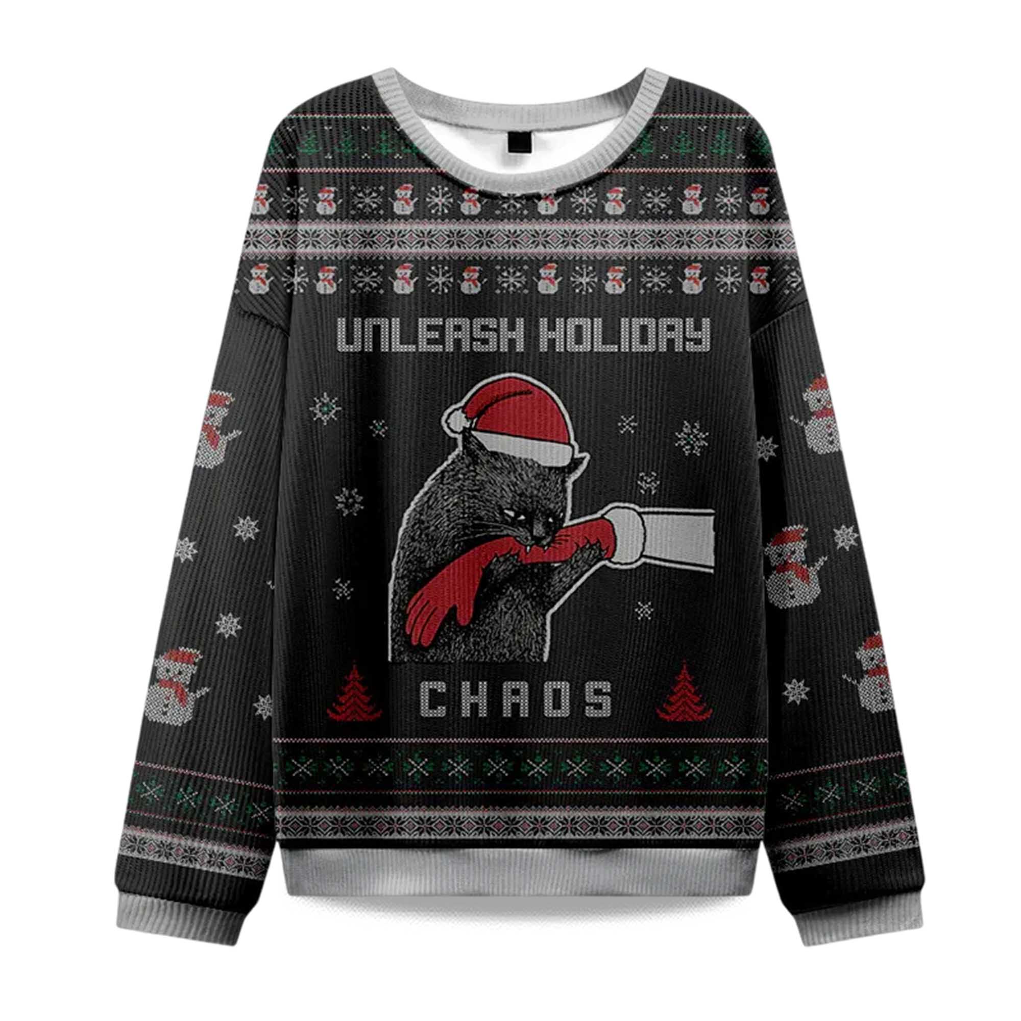 2025 Black Cat Unleash Holiday Chaos Christmas Ugly Sweater 2025 Black Cat Unleash Holiday Chaos Christmas Ugly Sweater