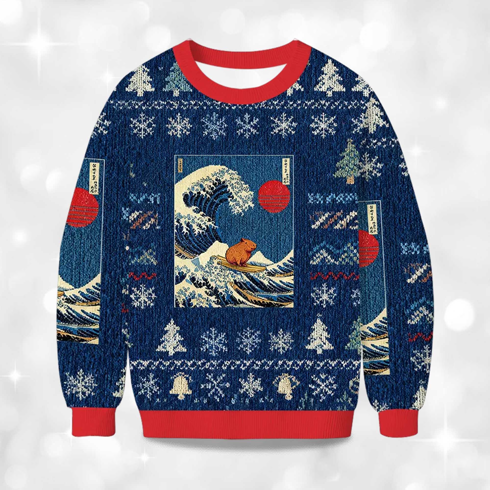 2025 Capybara Surfing Christmas Ugly Sweater 2 2025 Capybara Surfing Christmas Ugly Sweater 2