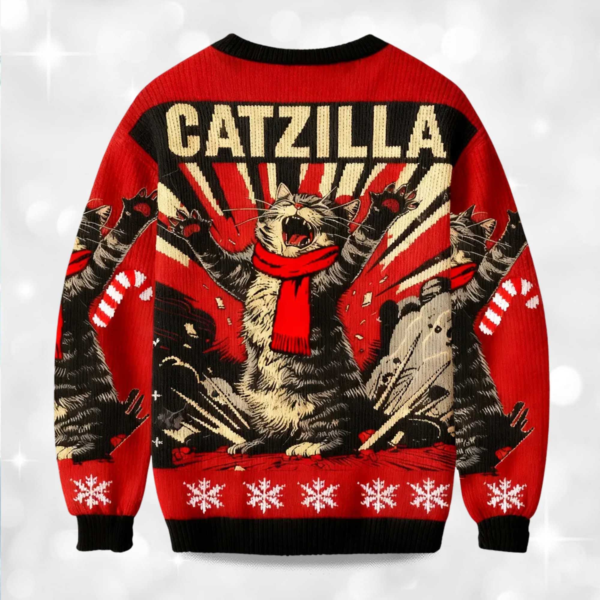 2025 Catzilla Roaring Funny Cat Retro Christmas Ugly Sweater 2 2025 Catzilla Roaring Funny Cat Retro Christmas Ugly Sweater 2
