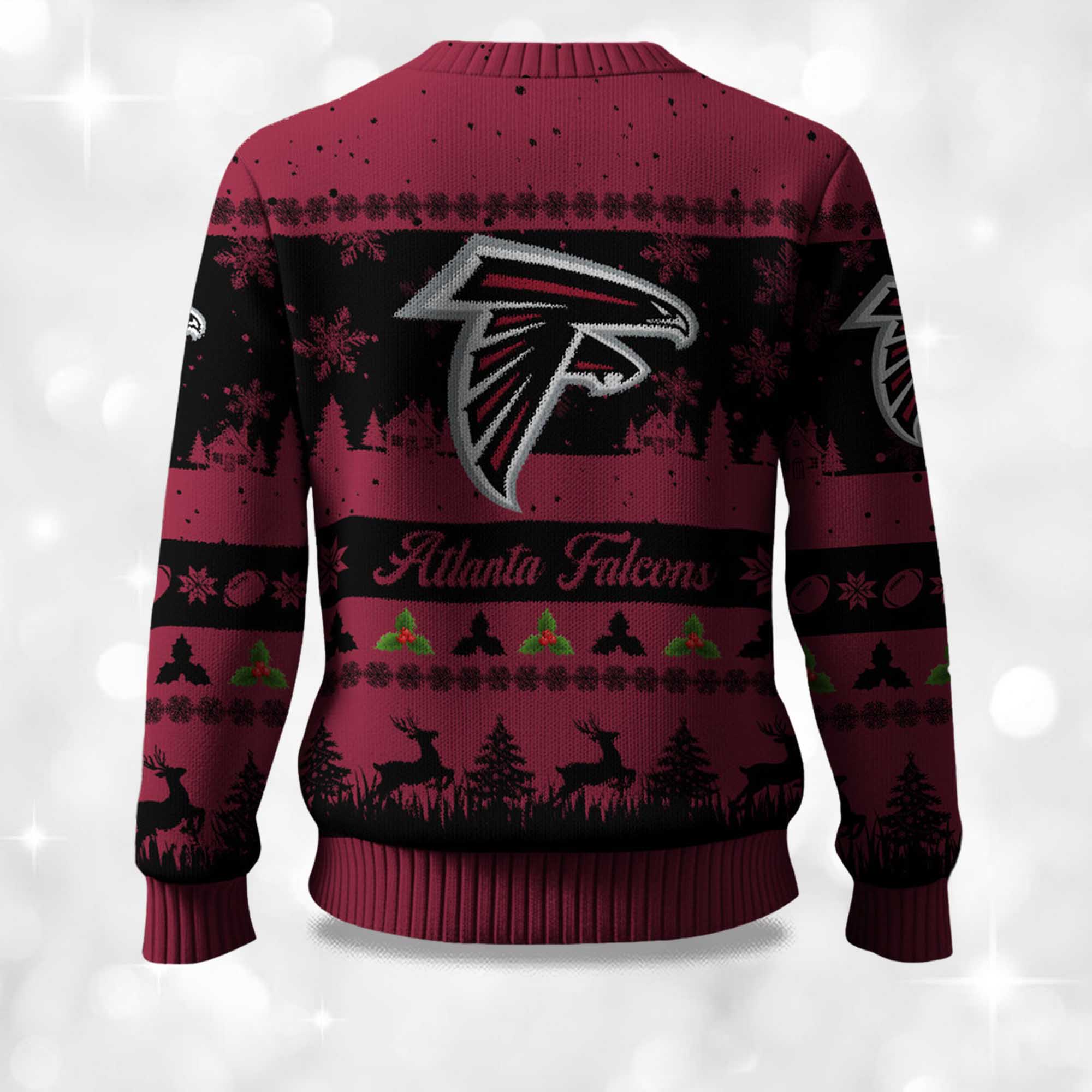 2025 Christmas Falcons Festive Reindeer & Tree Ugly Sweater 2 2025 Christmas Fanlcons Festive Reindeer Tree Ugly Sweater 2