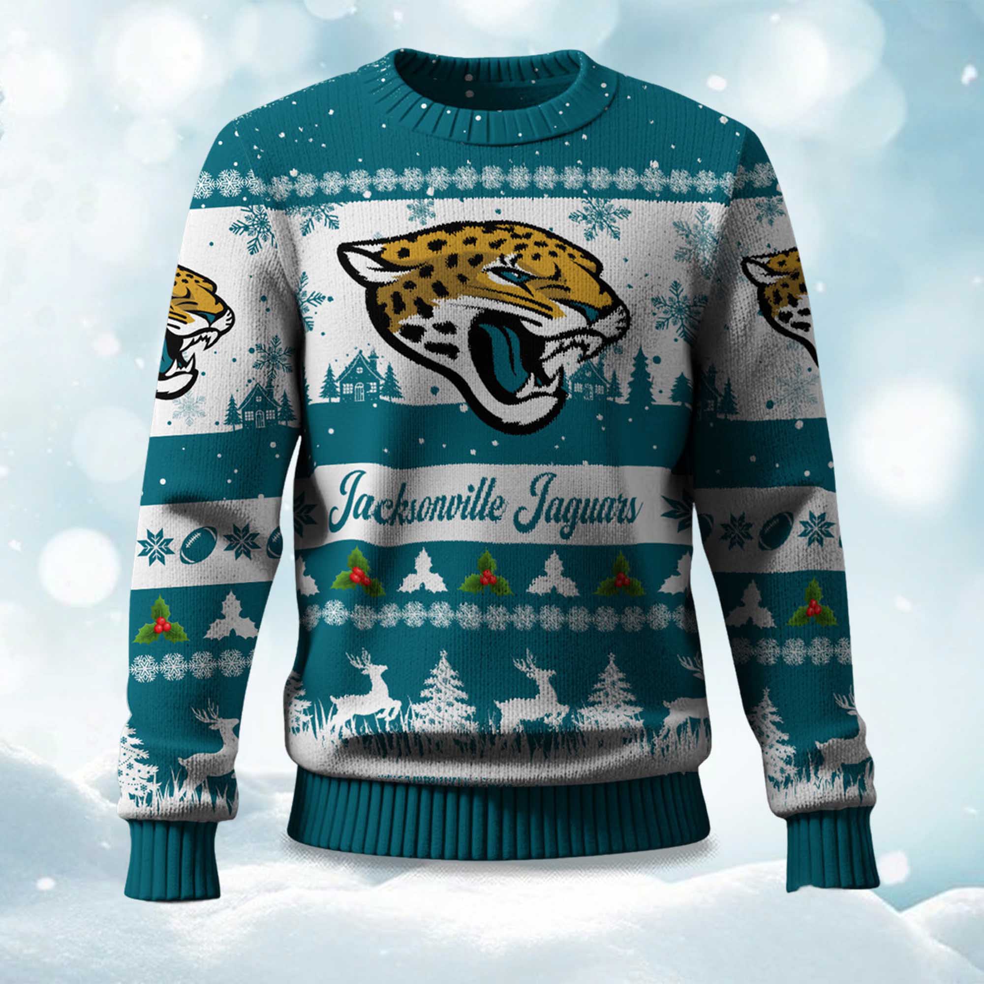 2025 Christmas Jaguars Festive Reindeer & Tree Ugly Sweater 2025 Christmas Jaguars Festive Reindeer & Tree Ugly Sweater