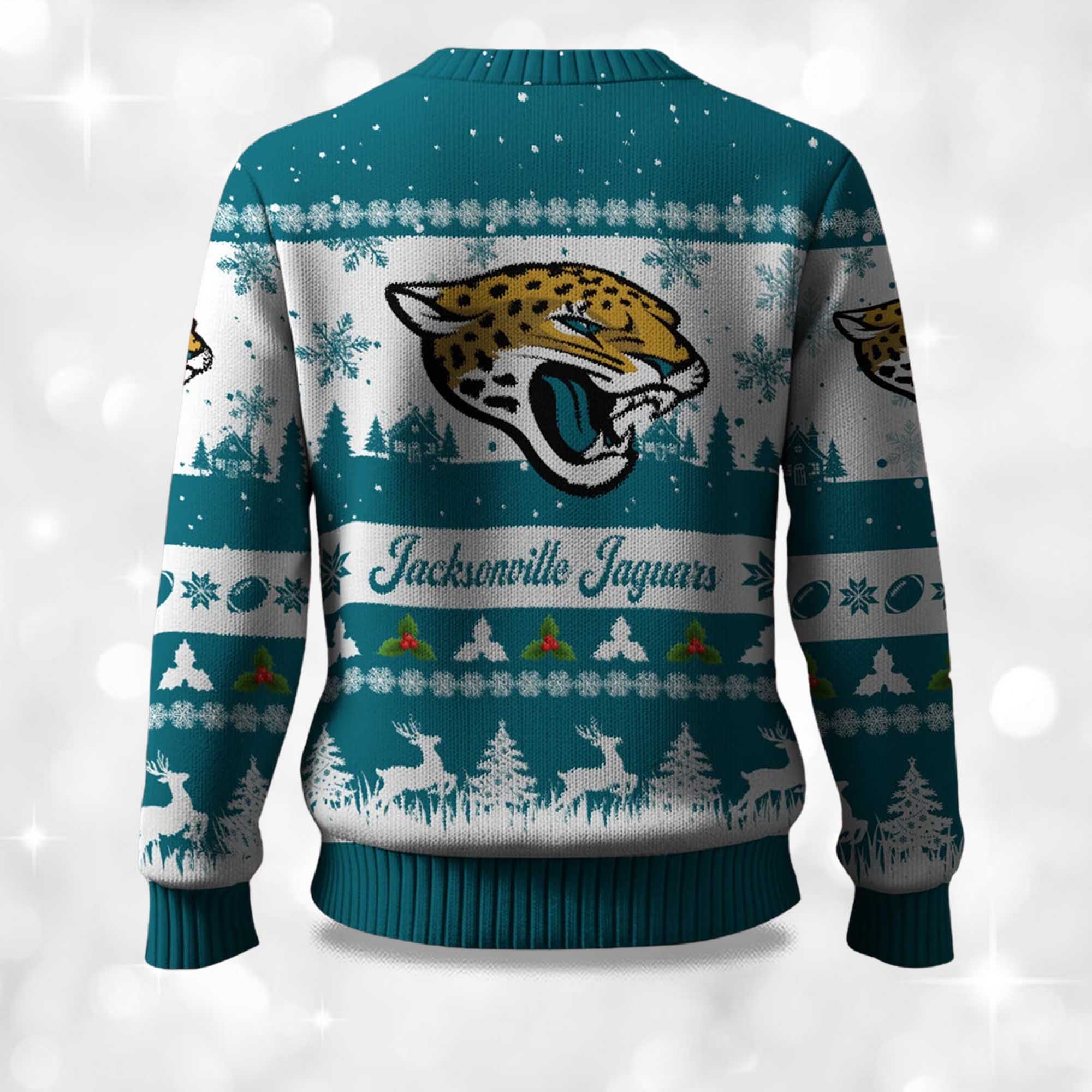 2025 Christmas Jaguars Festive Reindeer & Tree Ugly Sweater 2 2025 Christmas Jaguars Festive Reindeer Tree Ugly Sweater 2