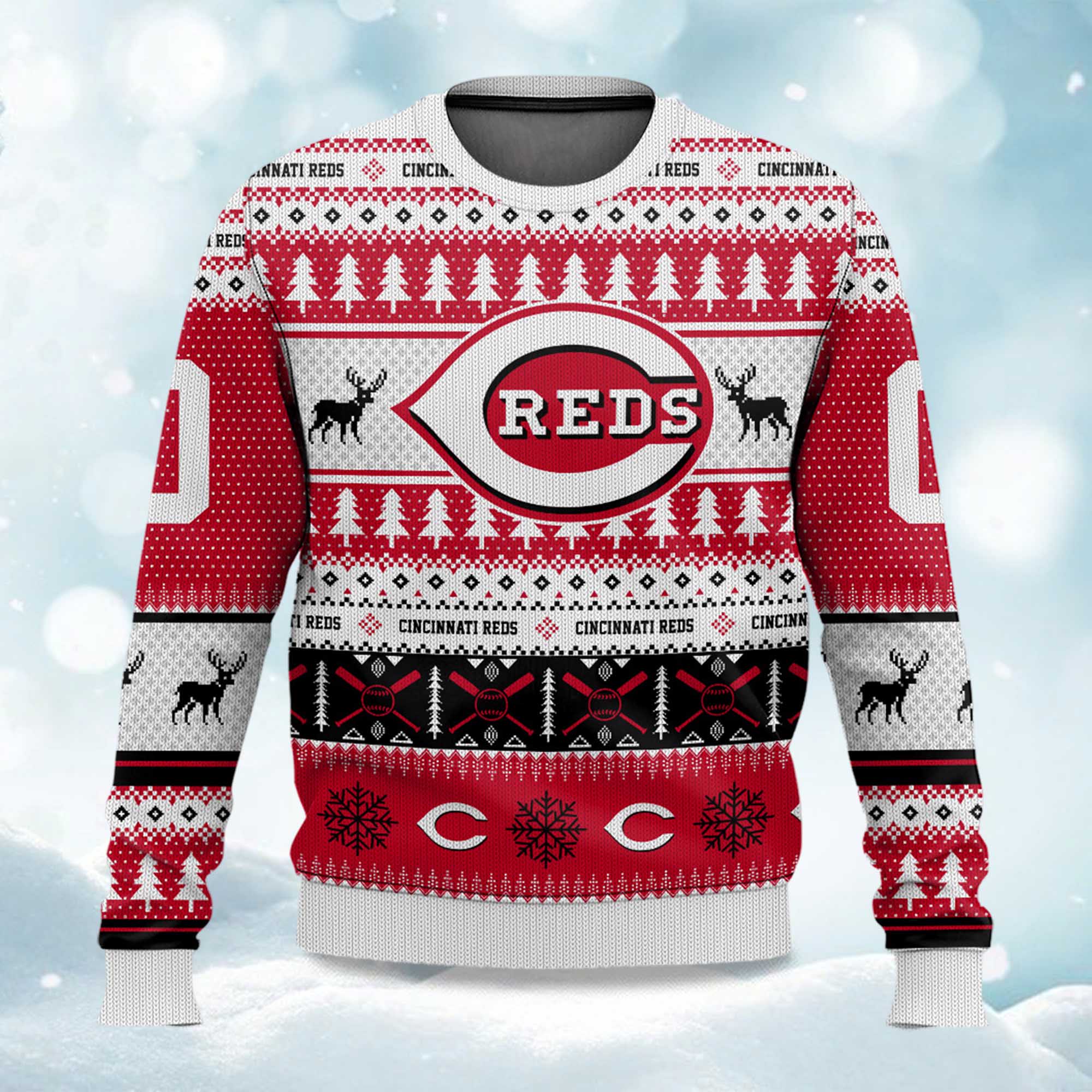 2025 Christmas Reds Baseball Personalized Ugly Sweater 2025 Christmas Reds Baseball Personalized Ugly Sweater