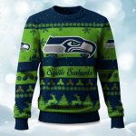 2025 Christmas Seahawks Festive Reindeer & Tree Ugly Sweater