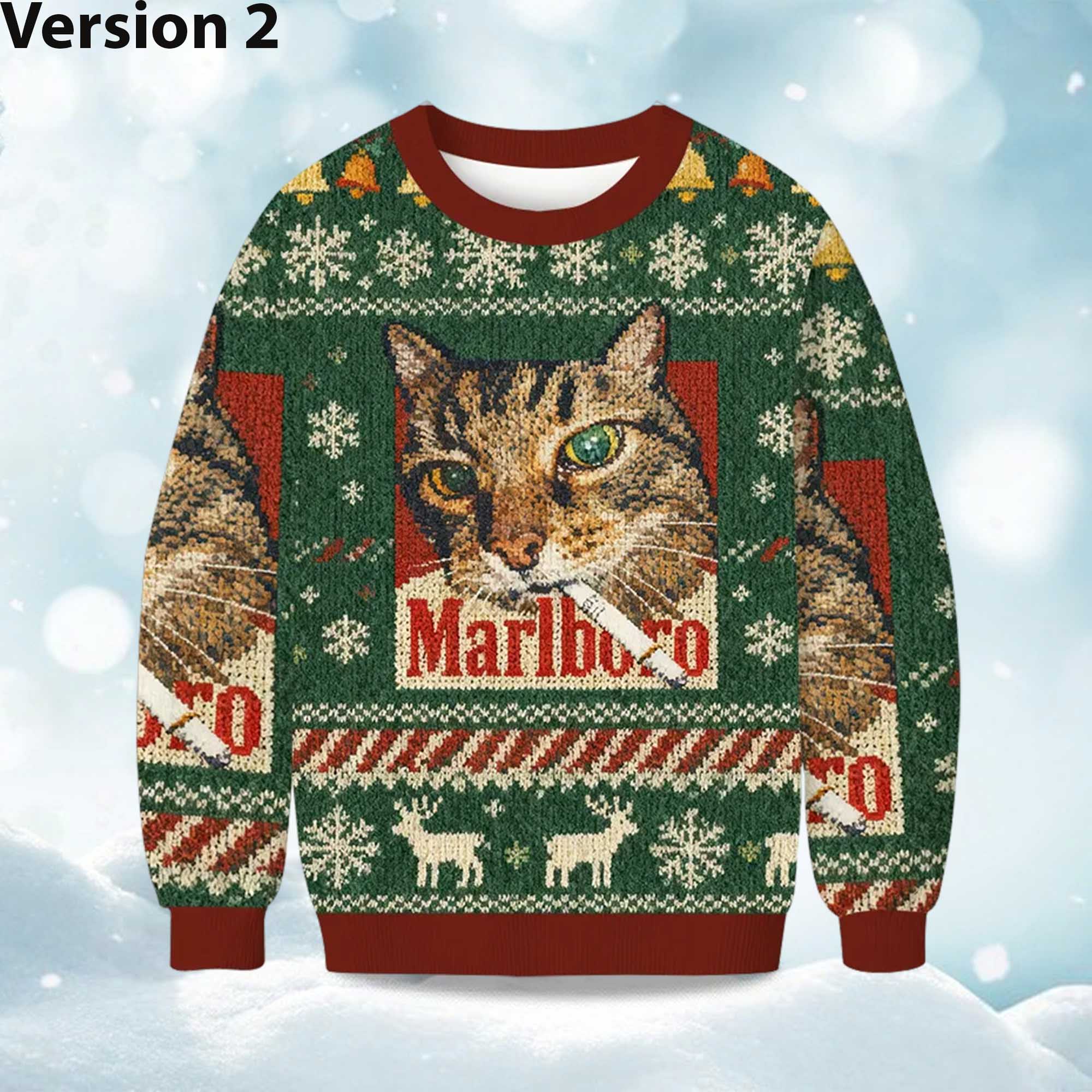 2025 Marlboro Smoking Cat Meme Christmas Ugly Sweater 2 2025 Christmas Smoking Cat Meme Christmas Ugly Sweat (2)