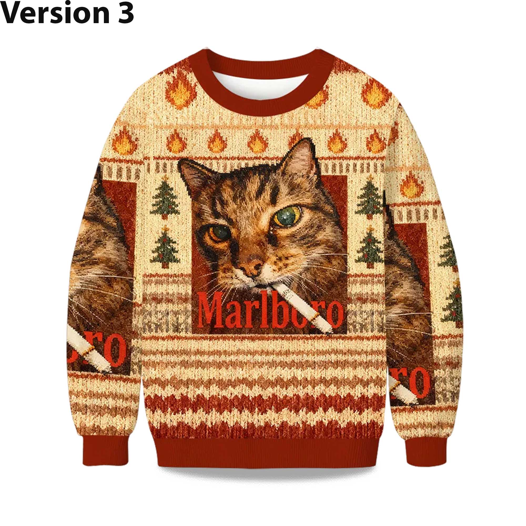 2025 Marlboro Smoking Cat Meme Christmas Ugly Sweater 3 2025 Christmas Smoking Cat Meme Christmas Ugly Sweat (3)