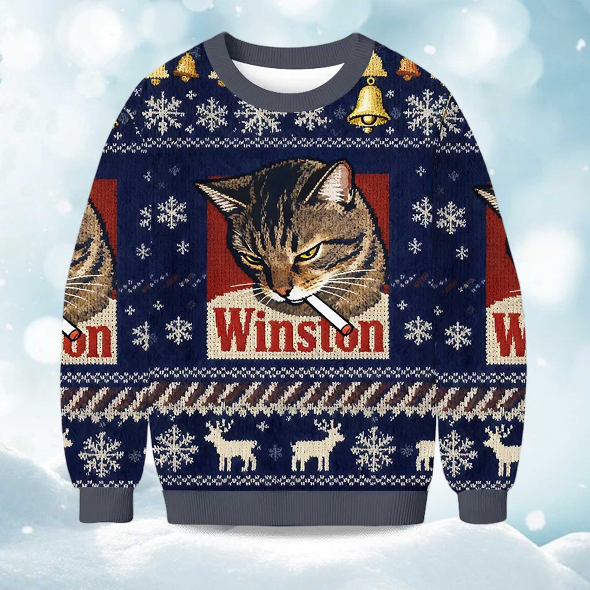2025 Christmas Winston Smoking Cat Ugly Sweater 2025 Christmas Winston Smoking Cat Ugly Sweater