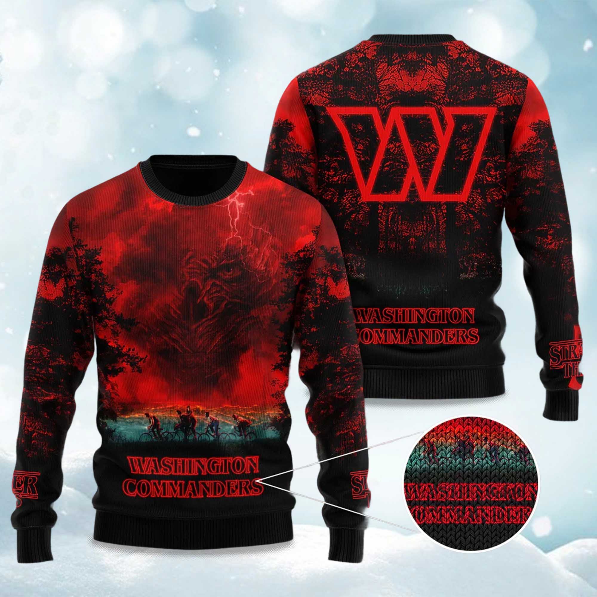 2025 Commanders Stranger Things Ugly Sweater 2025 Commanders Stranger Things Ugly Sweater