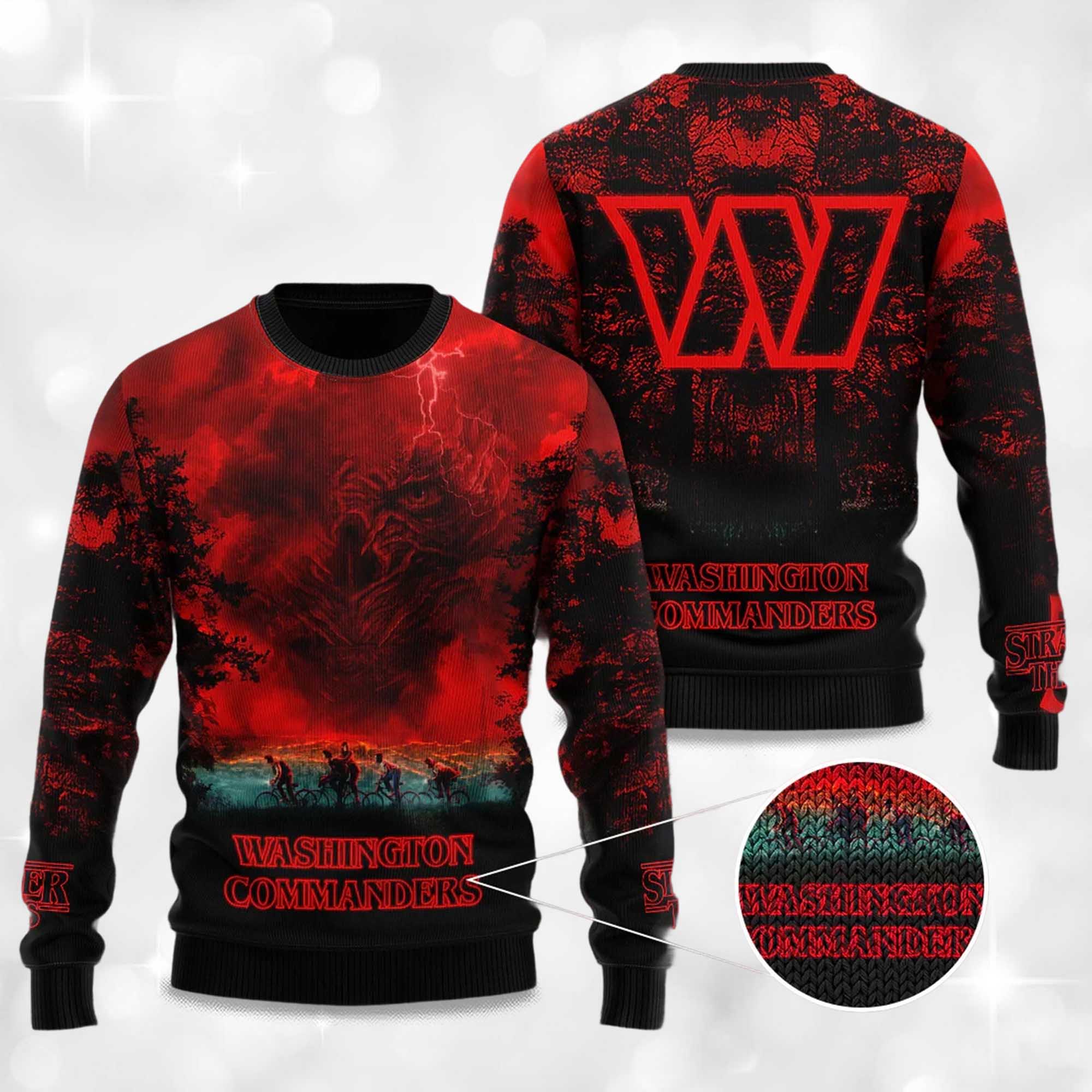 2025 Commanders Stranger Things Ugly Sweater 2 2025 Commanders Stranger Things Ugly Sweater 2