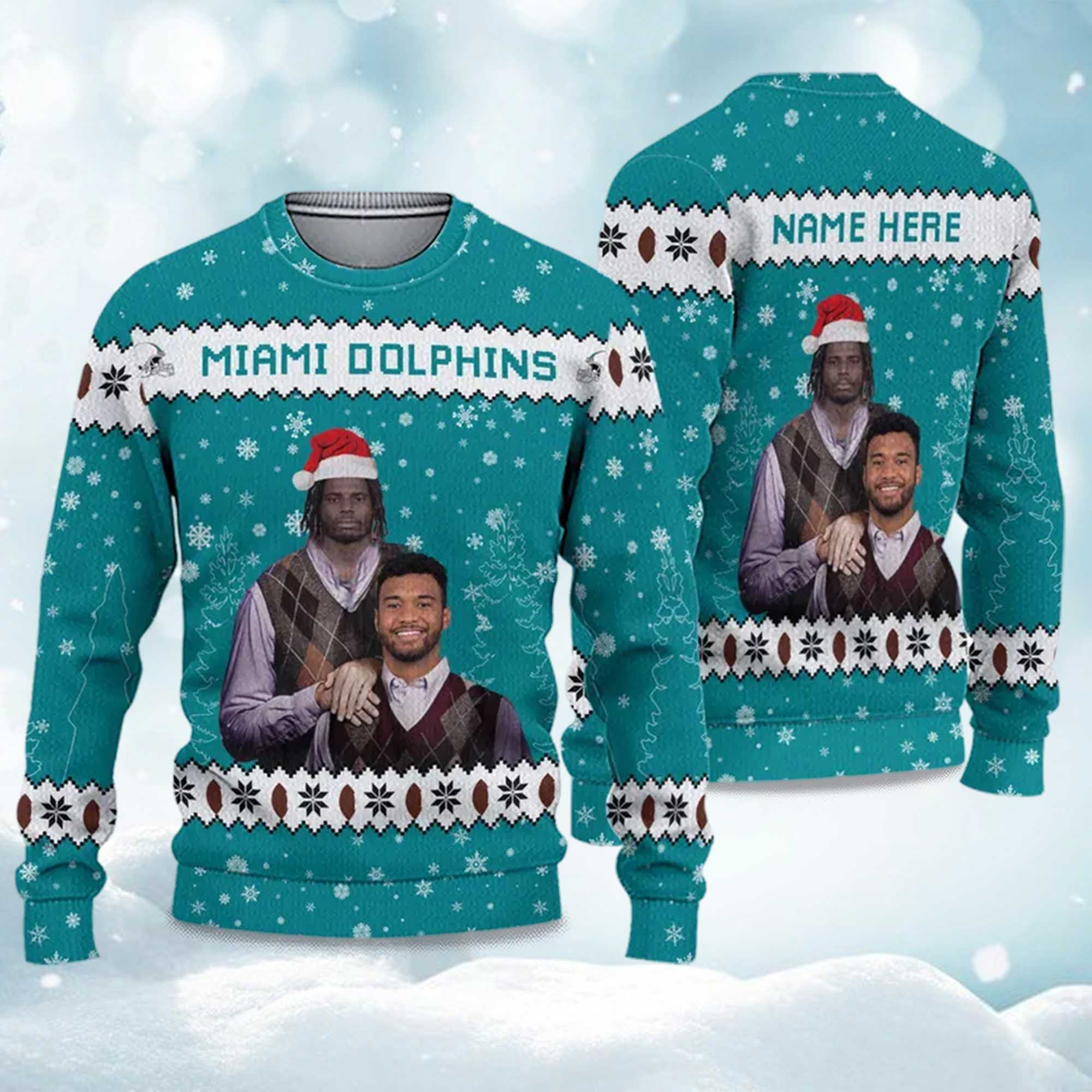 2025 Dolphins Tua Tagovailoa x Tyreek Hill Football Christmas Ugly Sweater 2025 Dolphins Tua Tagovailoa x Tyreek Hill Football Christmas Ugly Sweater