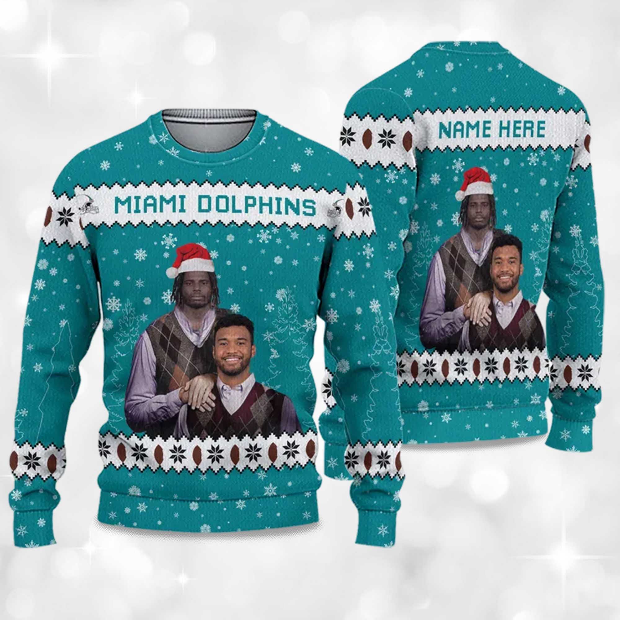 2025 Dolphins Tua Tagovailoa x Tyreek Hill Football Christmas Ugly Sweater 2 2025 Dolphins Tua Tagovailoa x Tyreek Hill Football Christmas Ugly Sweater