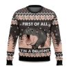 2025 First of All I’m a Delight Hippo Ugly Christmas Sweater