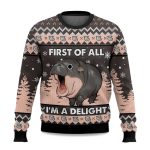 2025 First of All I’m a Delight Hippo Ugly Christmas Sweater