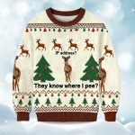 2025 IP Address They Know Where I Pee Deer Christmas Ugly Sweater