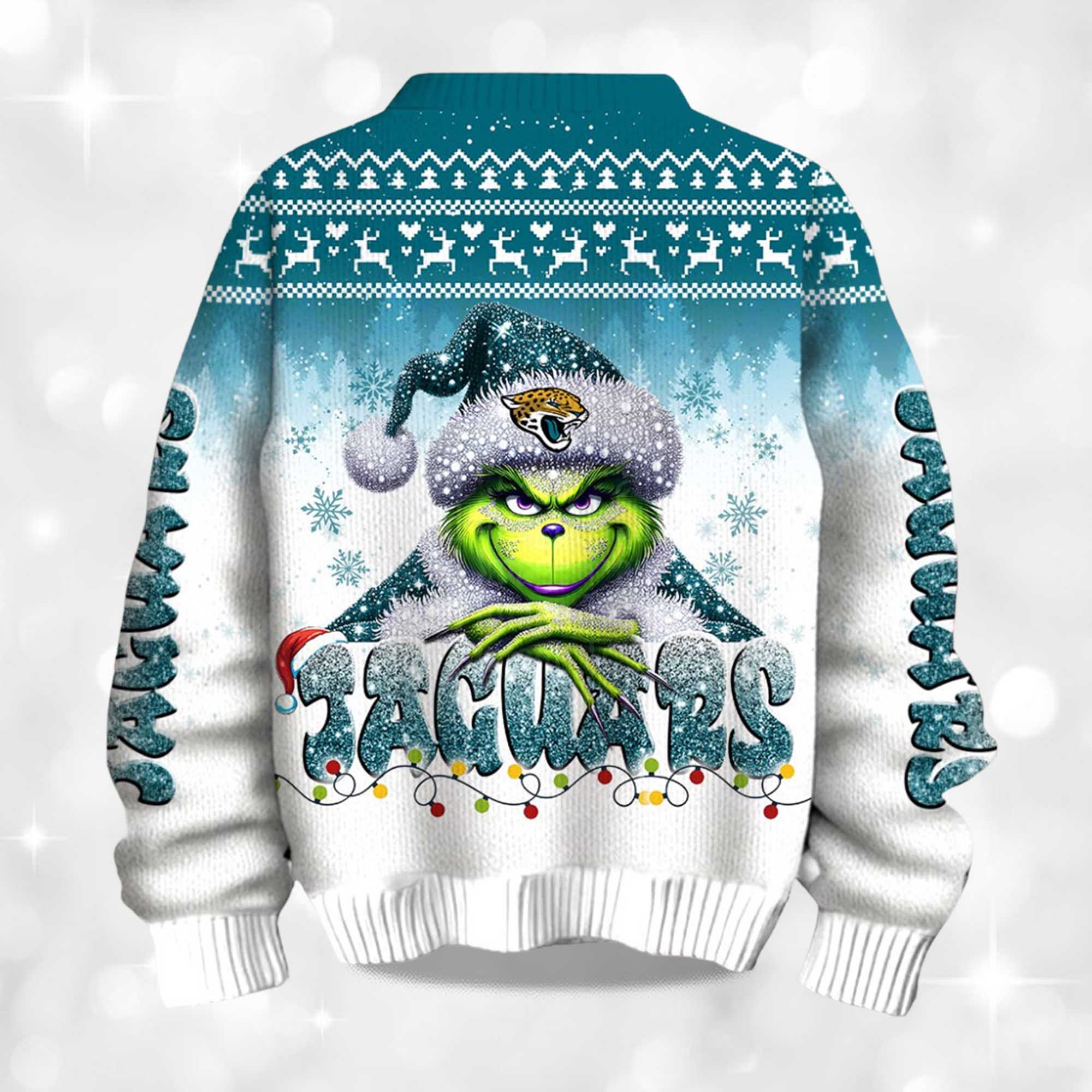 2025 Jaguars Grnch Season Christmas Ugly Sweater 2 2025 Jaguars Grnch Season Christmas Ugly Sweater 2