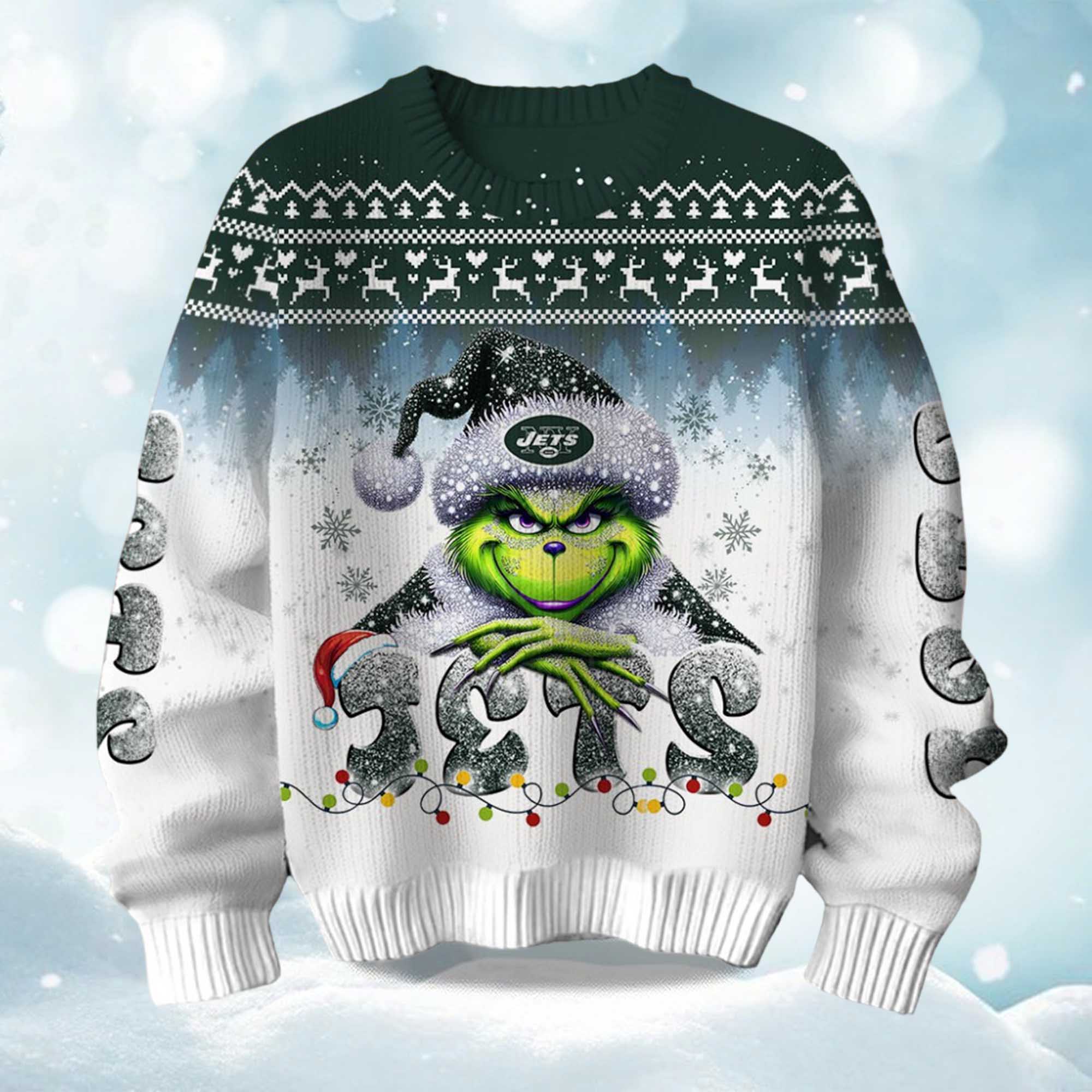 2025 Jets Grnch Season Christmas Ugly Sweater 2025 Jets Grnch Season Christmas Ugly Sweater