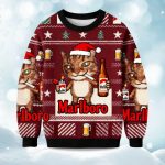 2025 Marlboro Red Funny Smoking Cat Meme Christmas Ugly Sweater