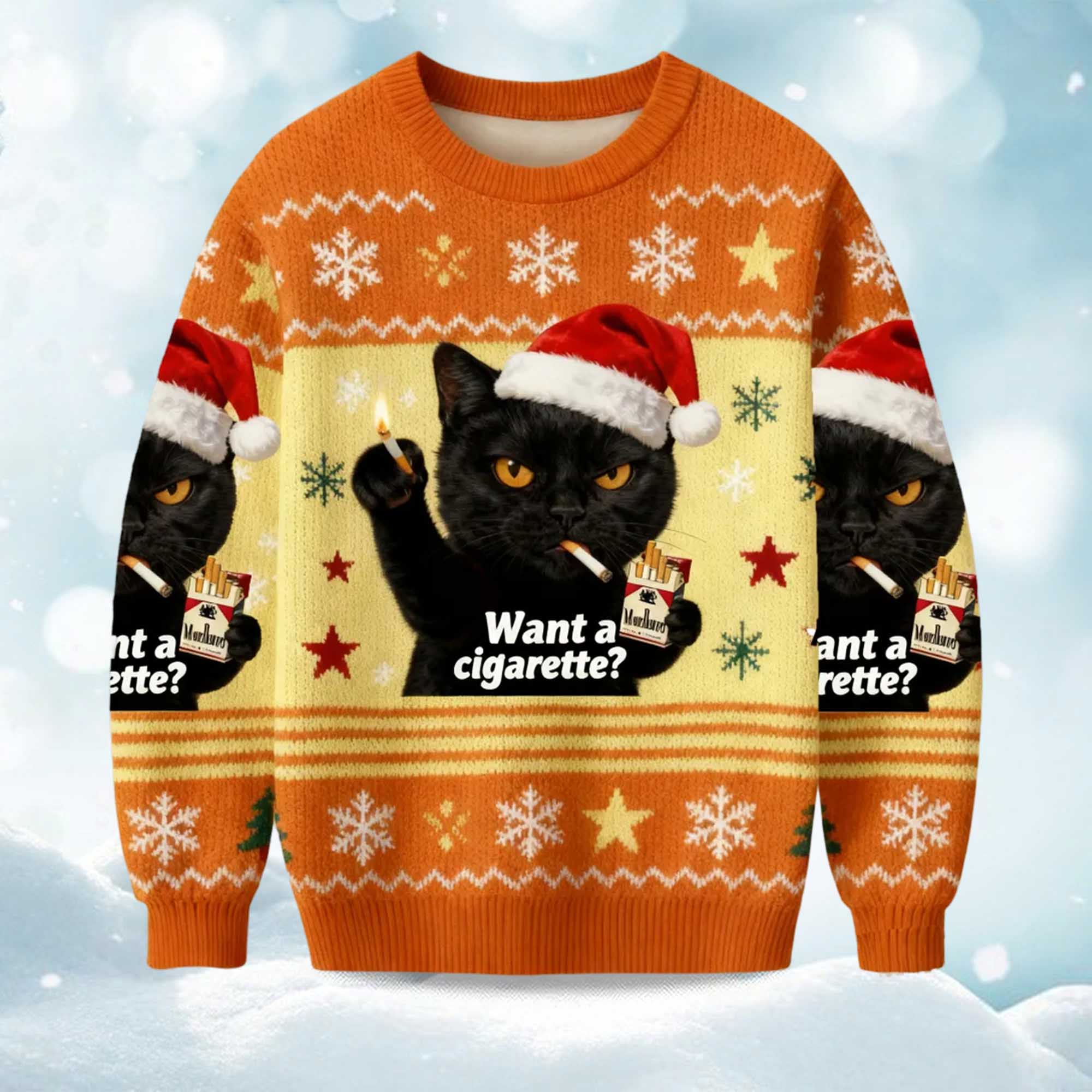 2025 Marlboro Want a Cigarette Christmas Ugly Sweater 2025 Marlboro Want a Cigarette Christmas Ugly Sweater
