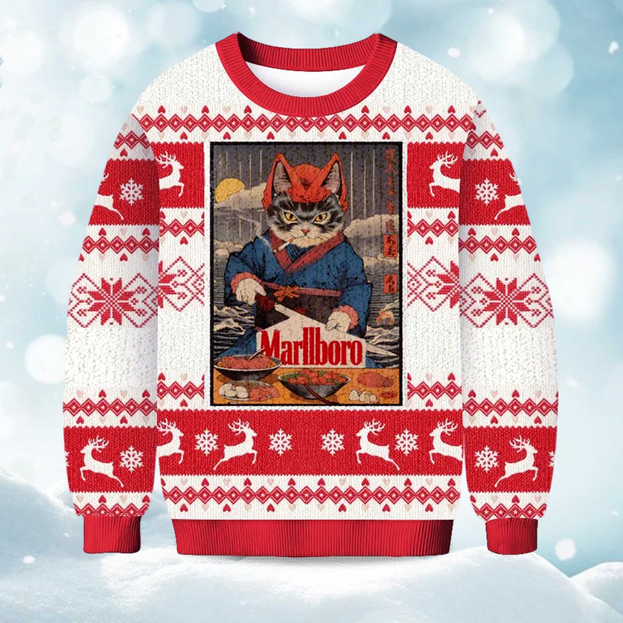 2025 Marllboro Cat Japanese Christmas Ugly Sweater 2025 Marllboro Cat Japanese Christmas Ugly Sweater