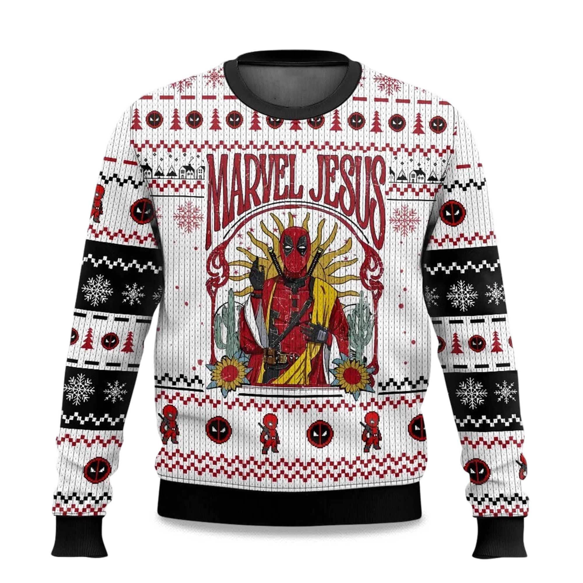 2025 Marvel Jesus Deadpool Ugly Sweater Christmas 2025 Marvel Jesus Deadpool Ugly Sweater Christmas