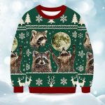 2025 Raccoons Howling At Moon Christmas Ugly Sweater