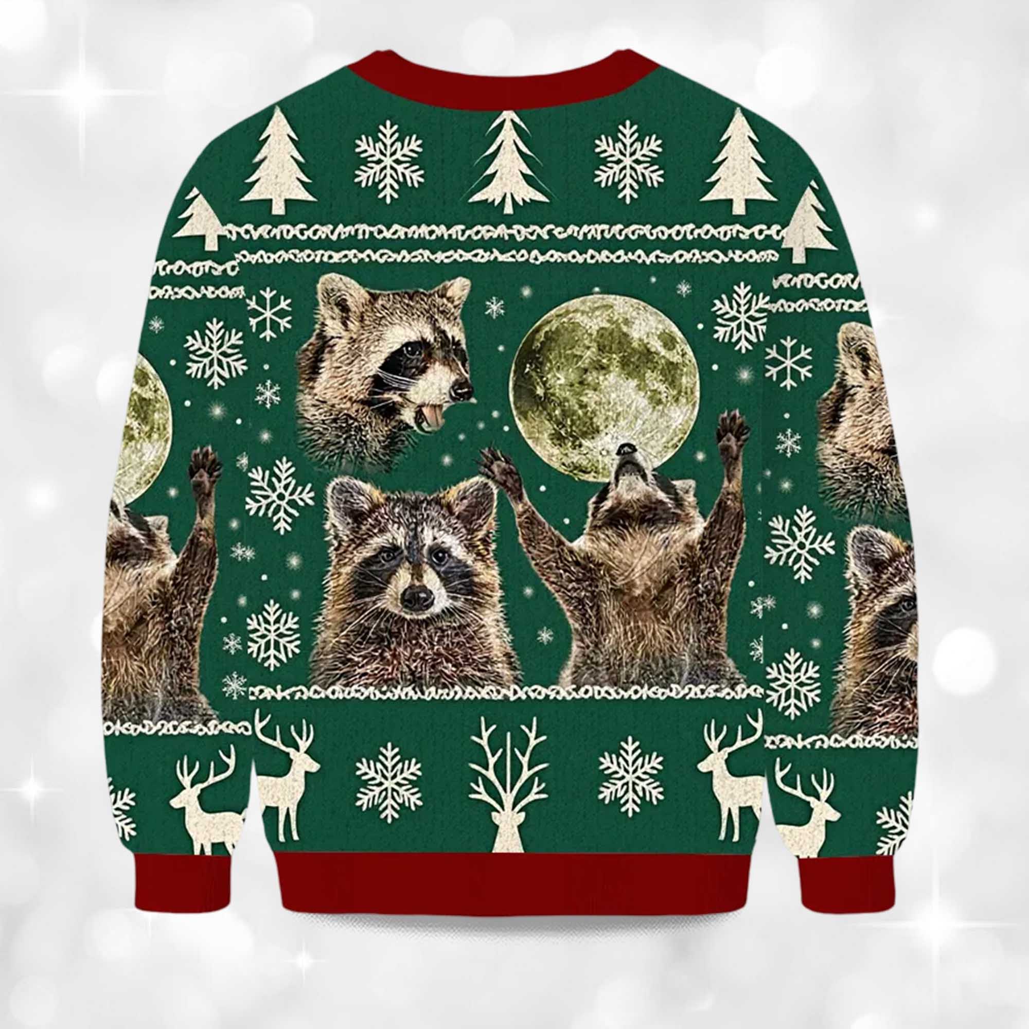 2025 Raccoons Howling At Moon Christmas Ugly Sweater 2 2025 Raccoons Howling At Moon Christmas Ugly Sweater 2