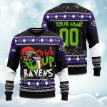 2025 Ravens Drink Up Grnch Christmas Ugly Sweater