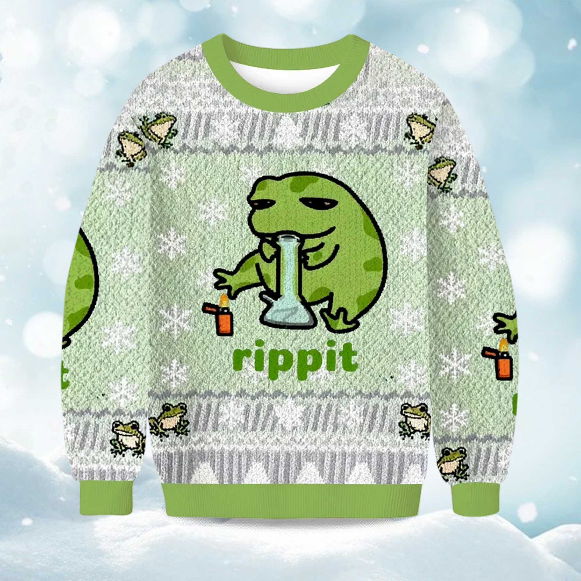2025 Rippit Frog Bong Christmas Ugly Sweater 2025 Rippit Frog Bong Christmas Ugly Sweater