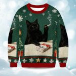 2025 Smoking Marlboro Black Cat Meme Christmas Ugly Sweater