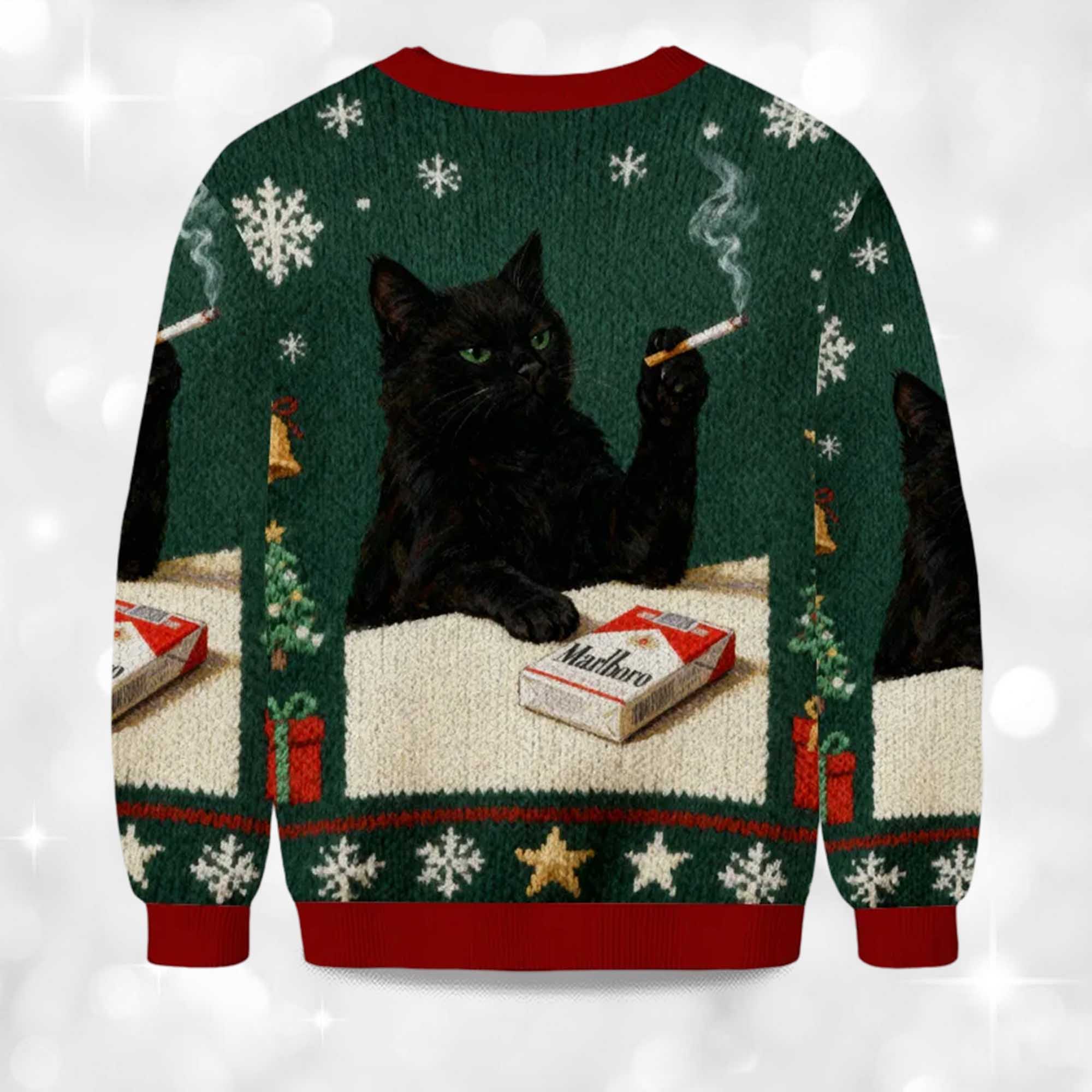 2025 Smoking Marlboro Black Cat Meme Christmas Ugly Sweater 2 2025 Smoking Marlboro Black Cat Meme Christmas Ugly Sweater 2