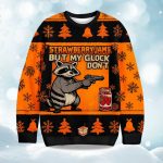 2025 Strawberry Jams But My Glock Don't Raccoon Christmas Ugly Sweater