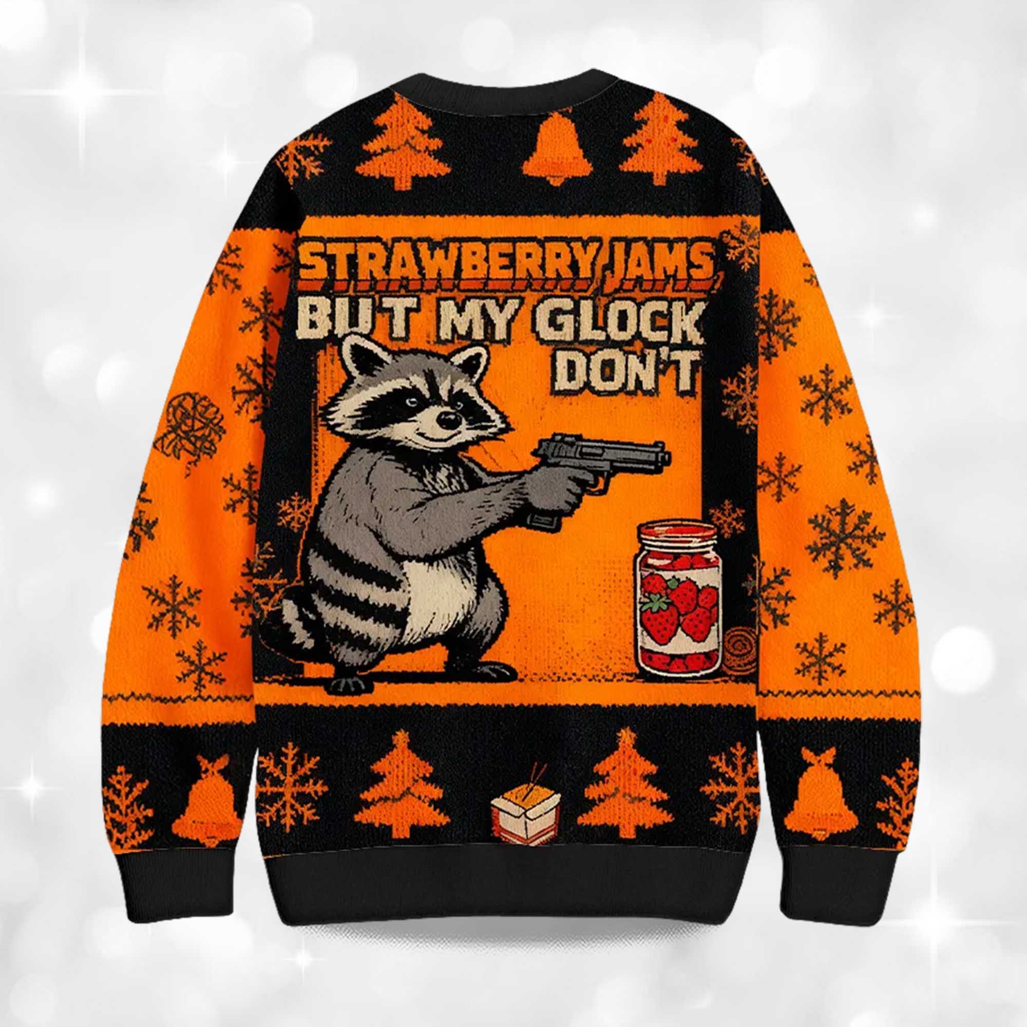 2025 Strawberry Jams But My Glock Don't Raccoon Christmas Ugly Sweater 2 2025 Strawberry Jams But My Glock Dont Raccoon Christmas Ugly Sweater 2