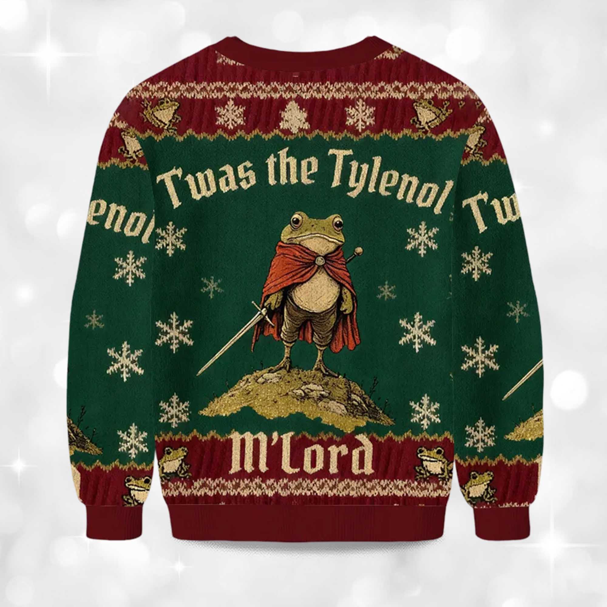 2025 Twas The Tylenol M'Lord Frog Christmas Ugly Sweater 2 2025 Twas The Tylenol MLord Frog Christmas Ugly Sweater 2