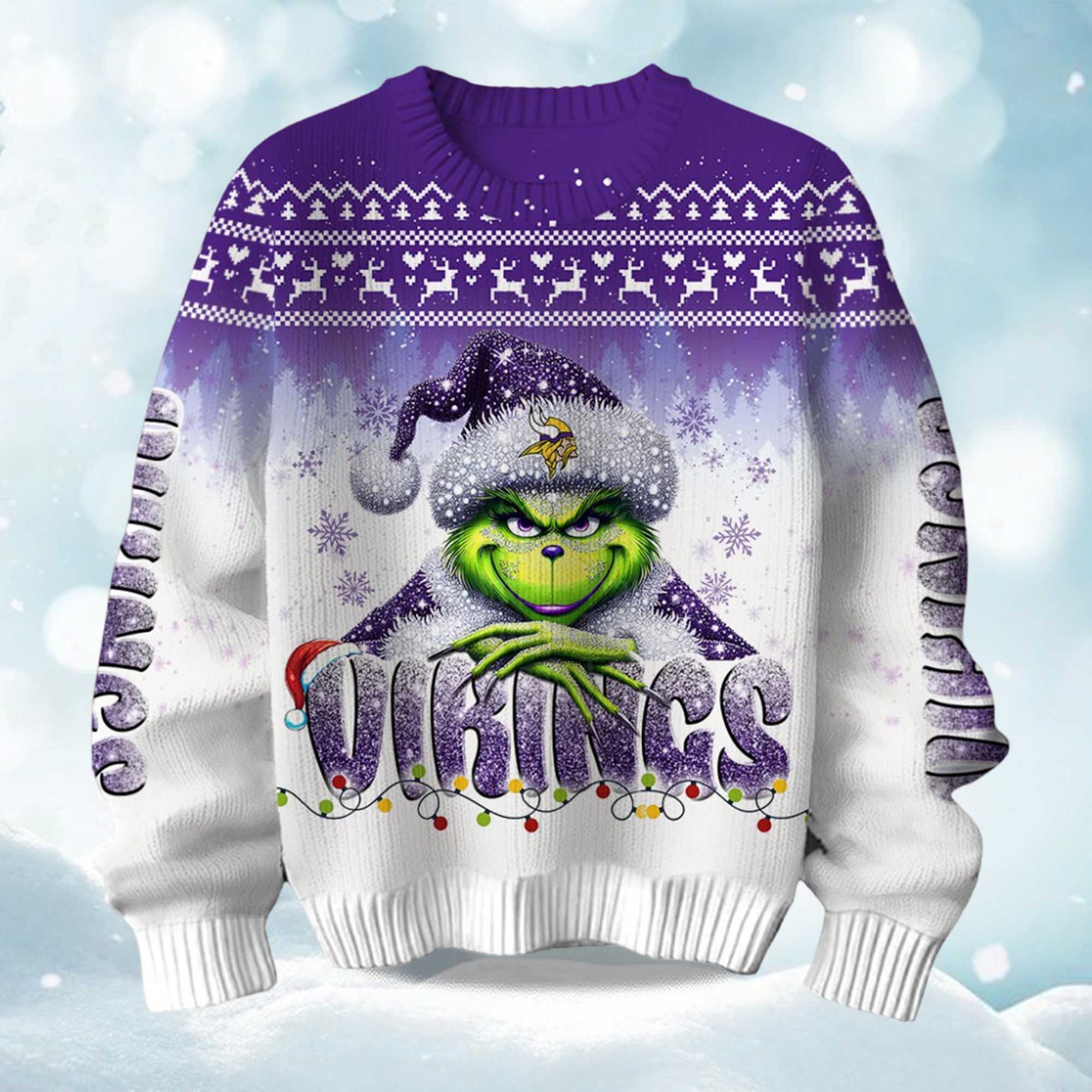2025 Vikings Grnch Season Christmas Ugly Sweater 2025 Vikings Grnch Season Christmas Ugly Sweater