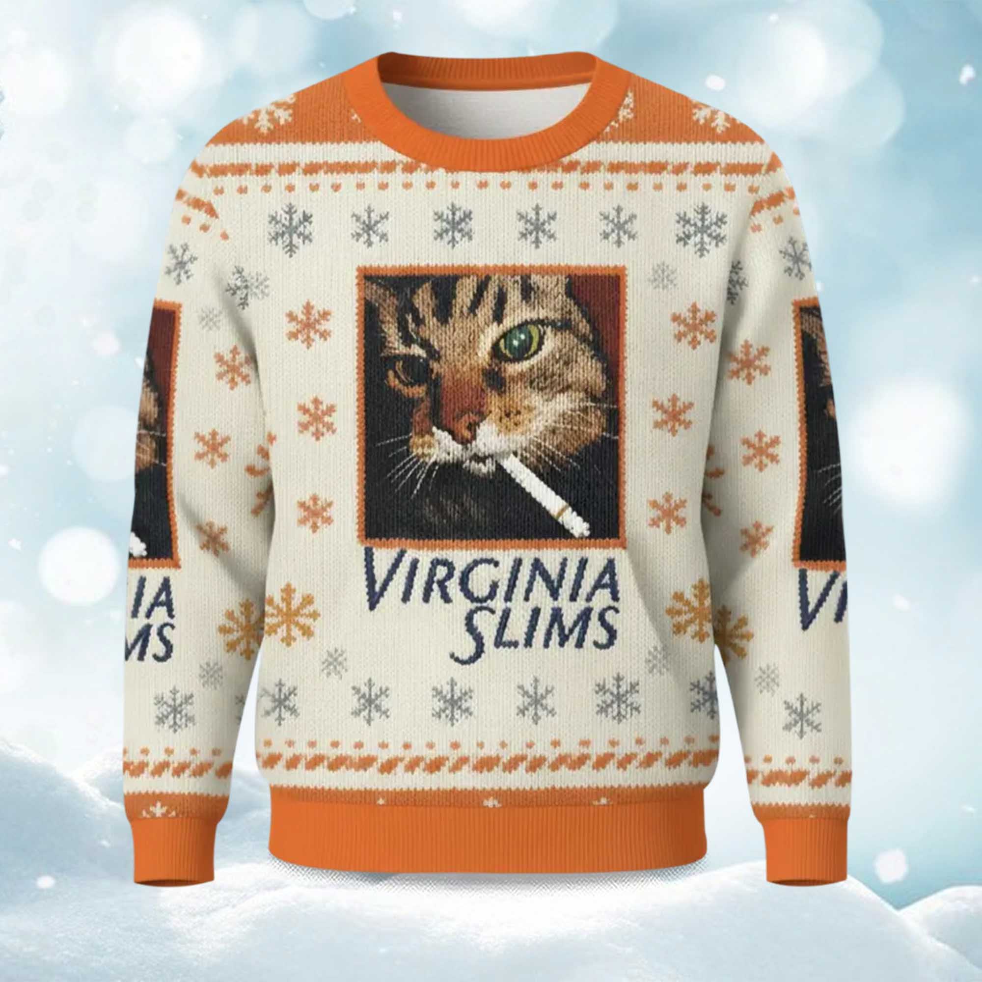 2025 Virginia Slims Cat Smoking Christmas Ugly Sweater 2025 Virginia Slims Cat Smoking Christmas Ugly Sweater