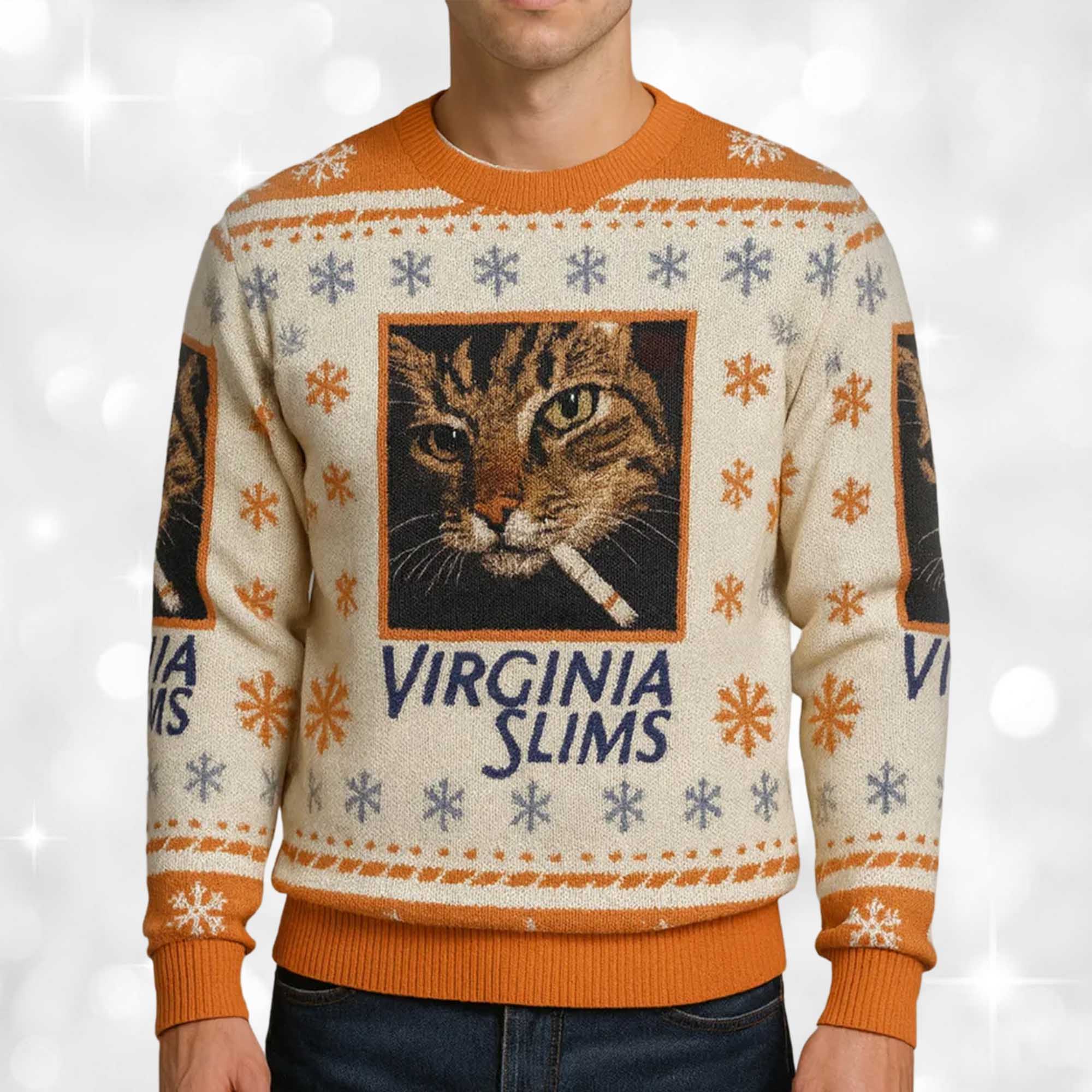 2025 Virginia Slims Cat Smoking Christmas Ugly Sweater 2 2025 Virginia Slims Cat Smoking Christmas Ugly Sweater