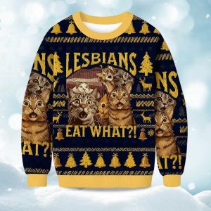 2025 Lesbians Eat What Funny Cat Meme Christmas Ugly Sweater 1