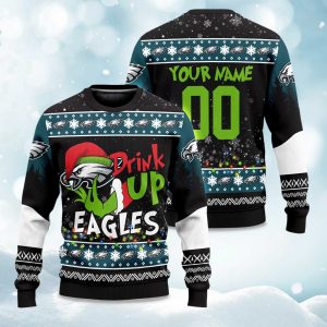 2025 Eagles Drink Up Grnch Christmas Ugly Sweater 1