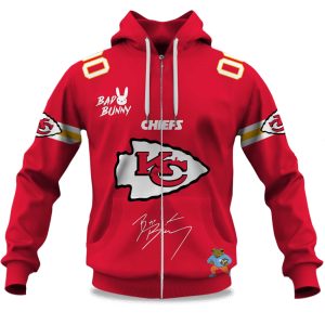Personalized Chiefs Bad Bunny Bowl LX 2025 2026 Zipper Hoodie