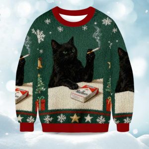 2025 Smoking Marlboro Black Cat Meme Christmas Ugly Sweater 1