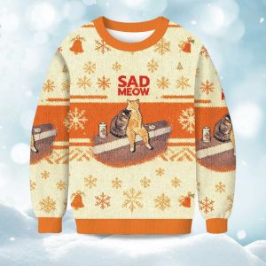 2025 Sad Meow Smoking Cat Christmas Ugly Sweater 1