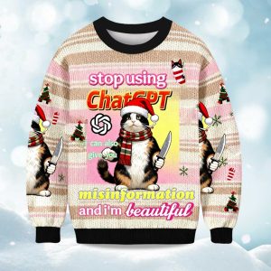 2025 Stop Using ChatGPT Christmas Ugly Sweater 1