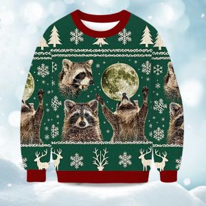 2025 Raccoons Howling At Moon Christmas Ugly Sweater 1