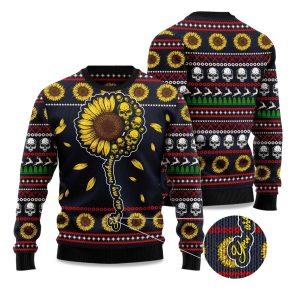 2025 Skull Sunflower Ugly Christmas Sweater 1