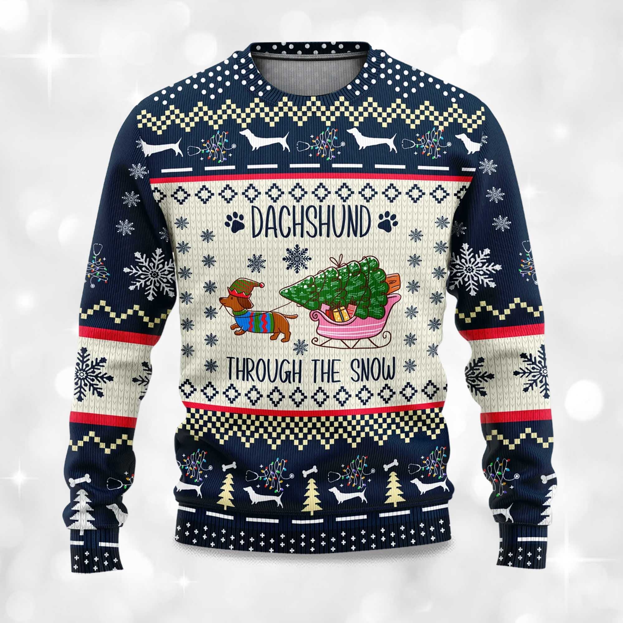 Dachshund Through The Snow Christmas Ugly Sweater 2 Dachshund Through The Snow Christmas Ugly Sweater (2)