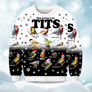2025 Stop Staring At My Tits Christmas Ugly Sweater 1
