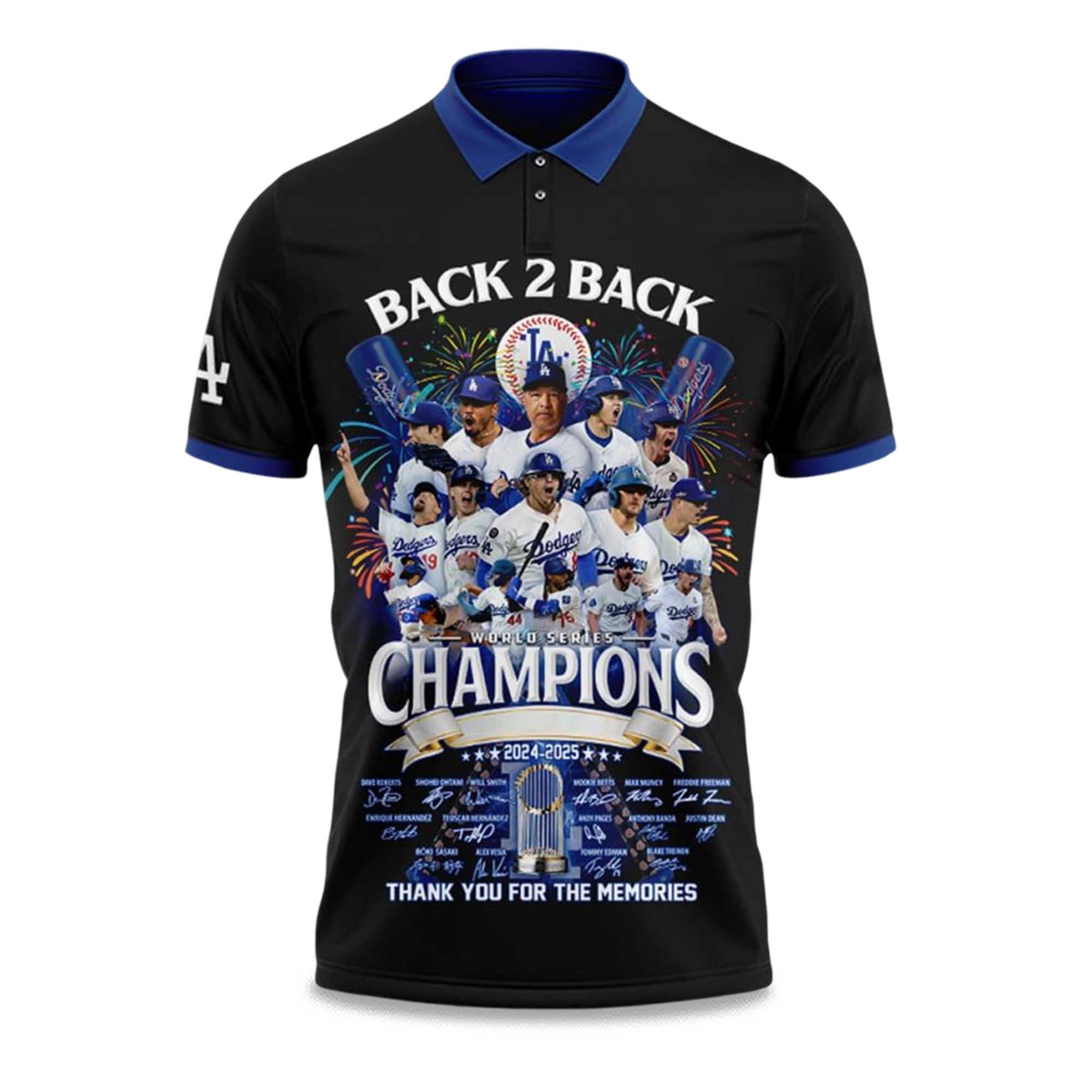 Dodgers Back 2 Back World Series Champions 2025 Polo Shirt 2 Dodgers Back 2 Back World Series Champions 2025 Polo Shirt