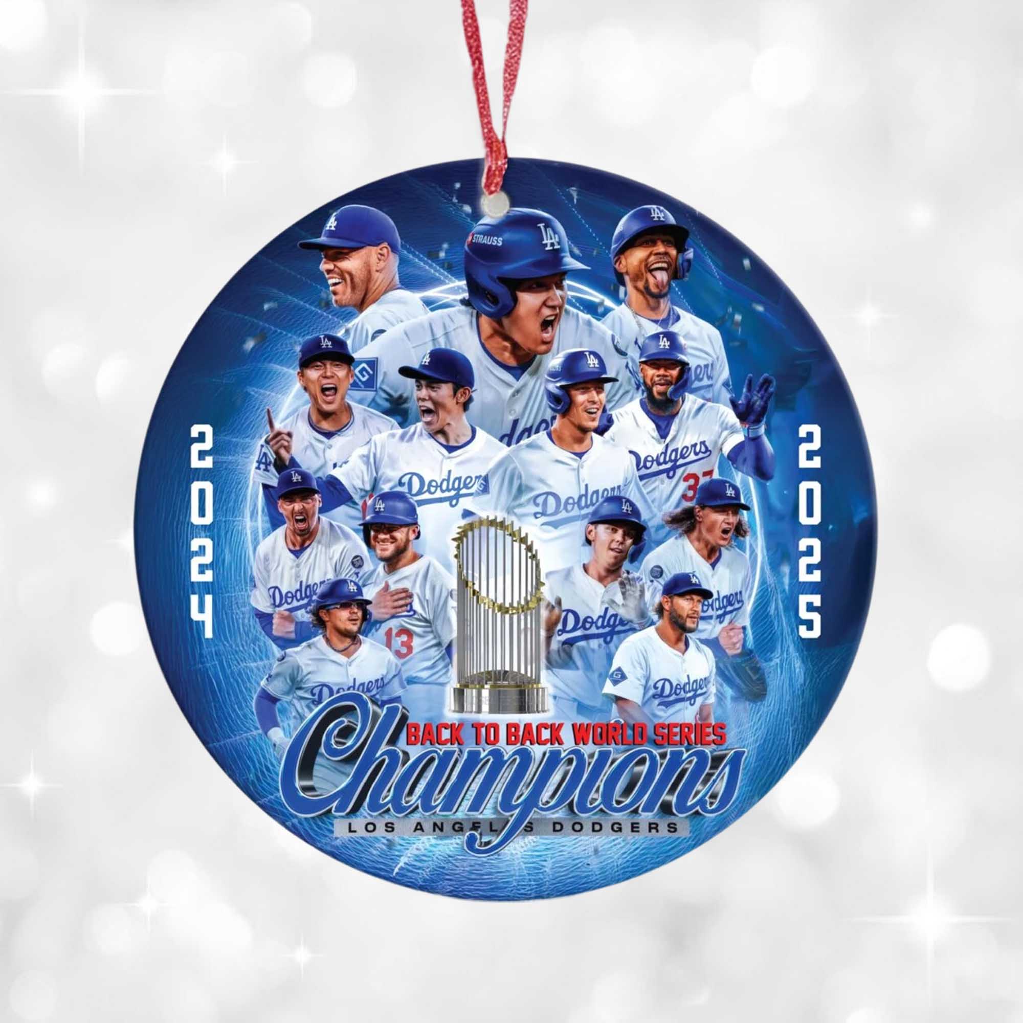Dodgers Back To Back World Series Champions 2025 Christmas Ornaments 2 Dodgers Back To Back World Series Champions 2025 Christmas Ornaments