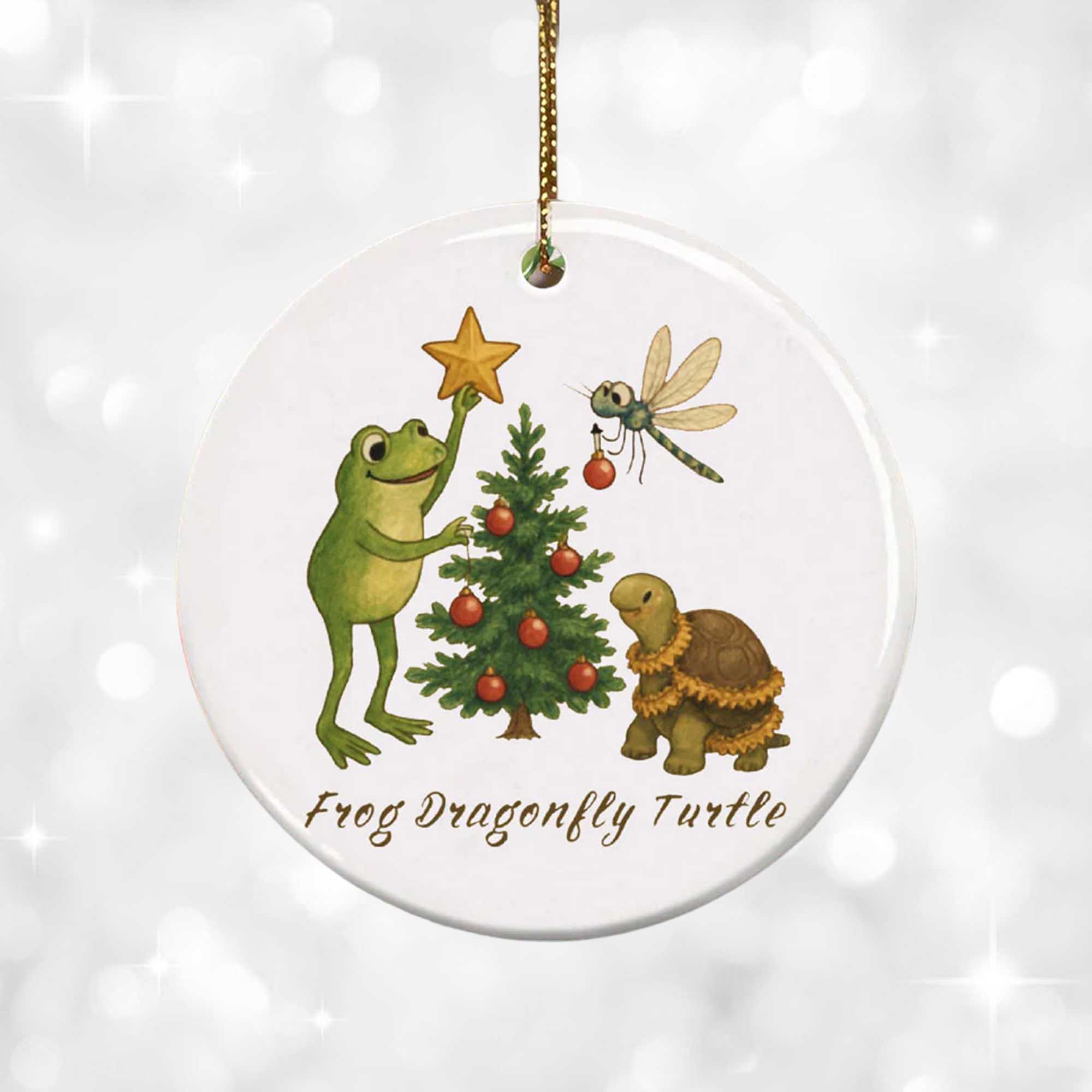 Frog Dragonfly Turtle FDT Christmas Printed Ornament 2 Frog Dragonfly Turtle FDT Christmas Printed Ornament